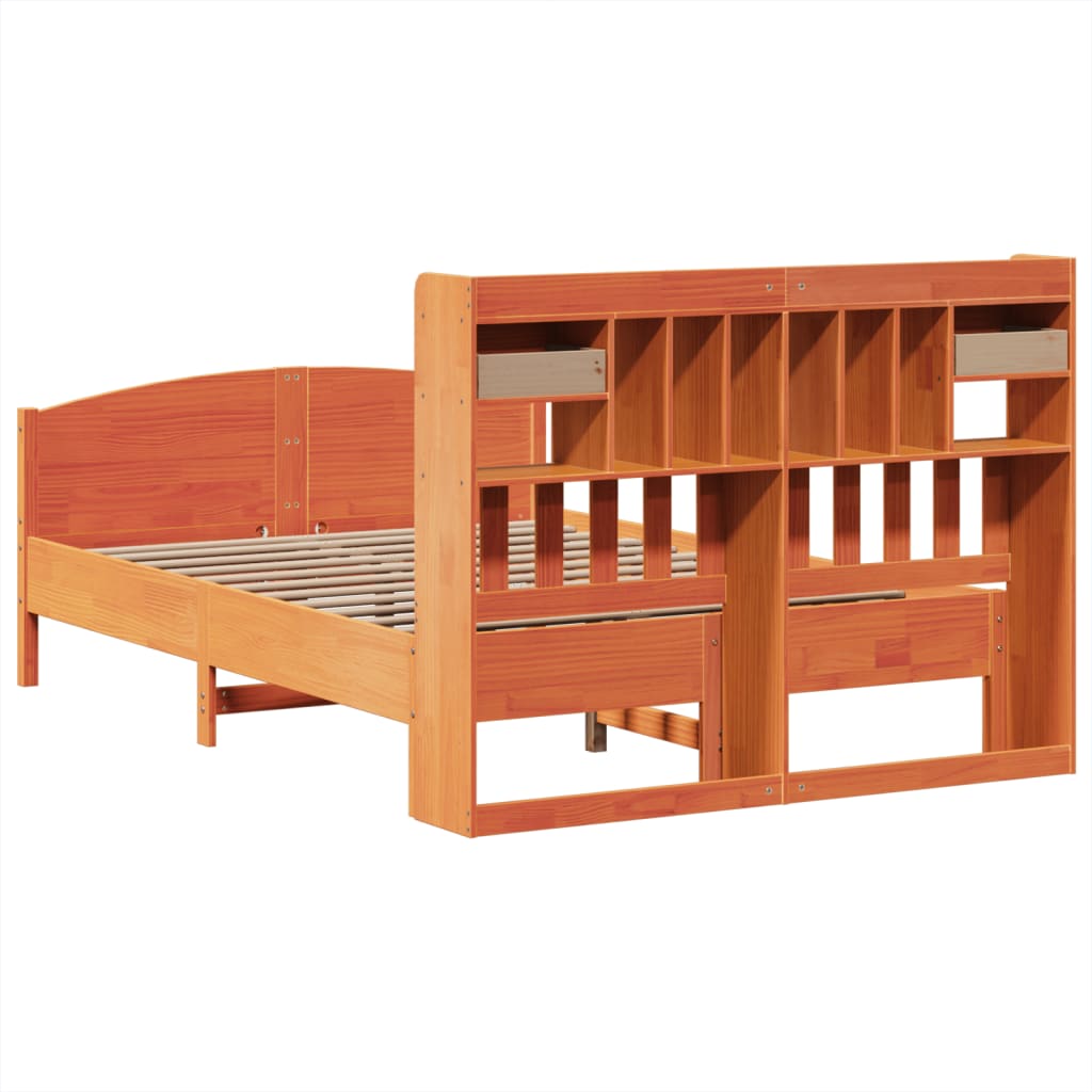Bookcase Bed without Mattress Wax Brown 140x190cm Solid Wood Pine
