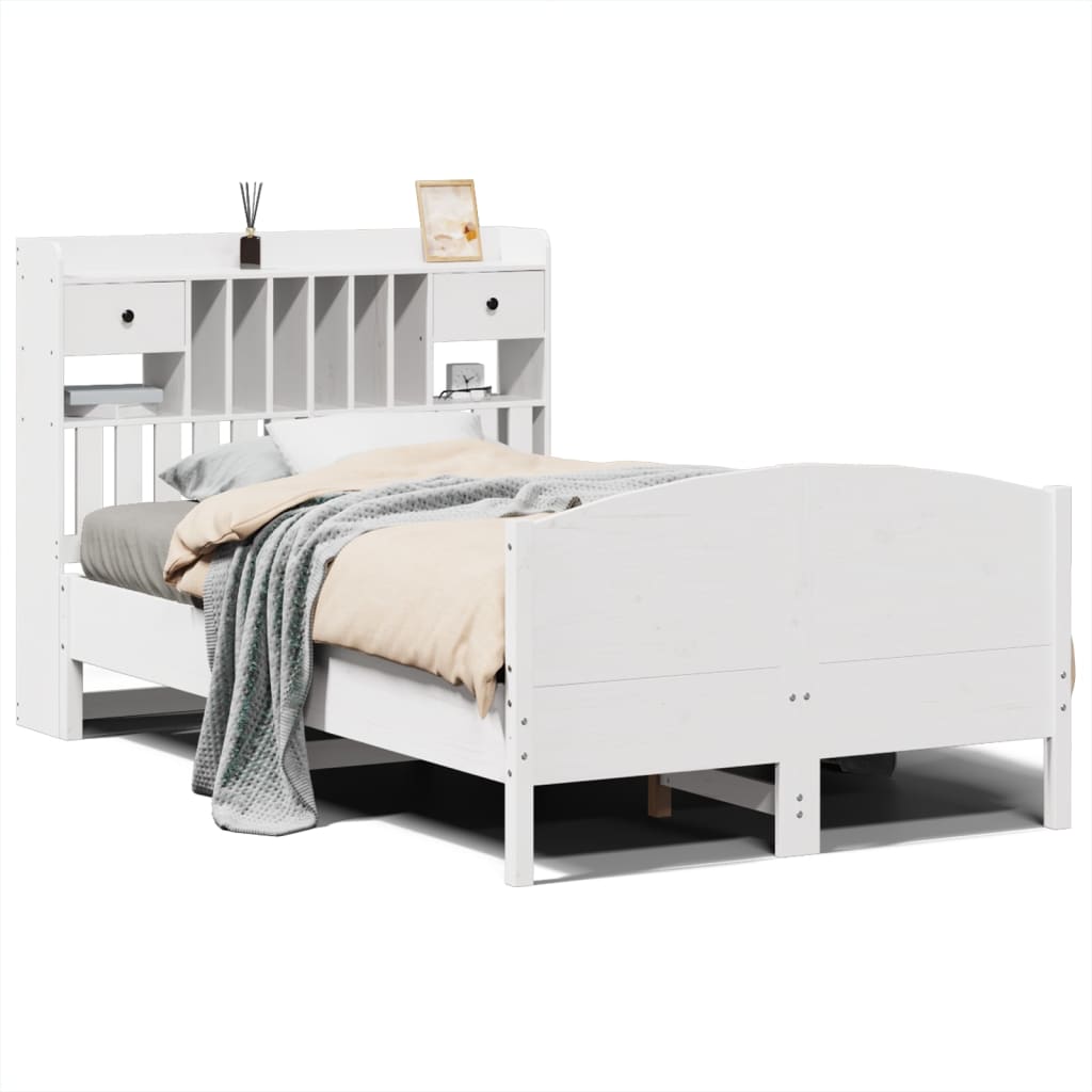 Bookcase Bed without Mattress White 135x190 cm Double Solid Wood Pine