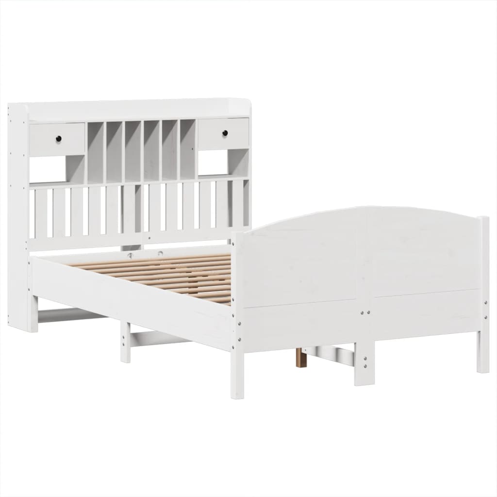 Bookcase Bed without Mattress White 135x190 cm Double Solid Wood Pine