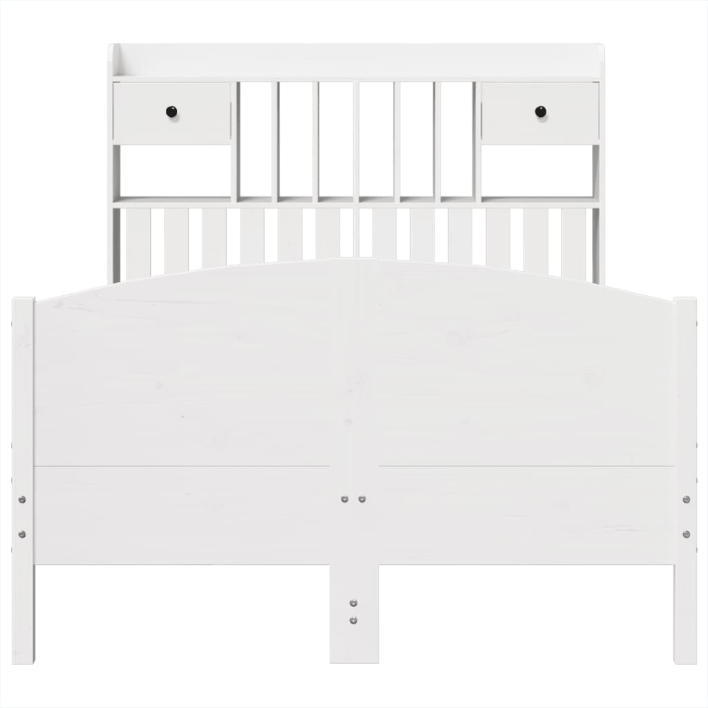 Bookcase Bed without Mattress White 135x190 cm Double Solid Wood Pine