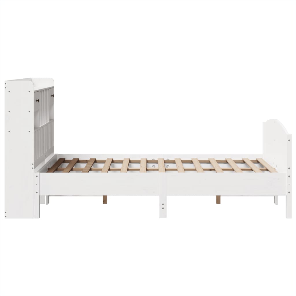 Bookcase Bed without Mattress White 135x190 cm Double Solid Wood Pine