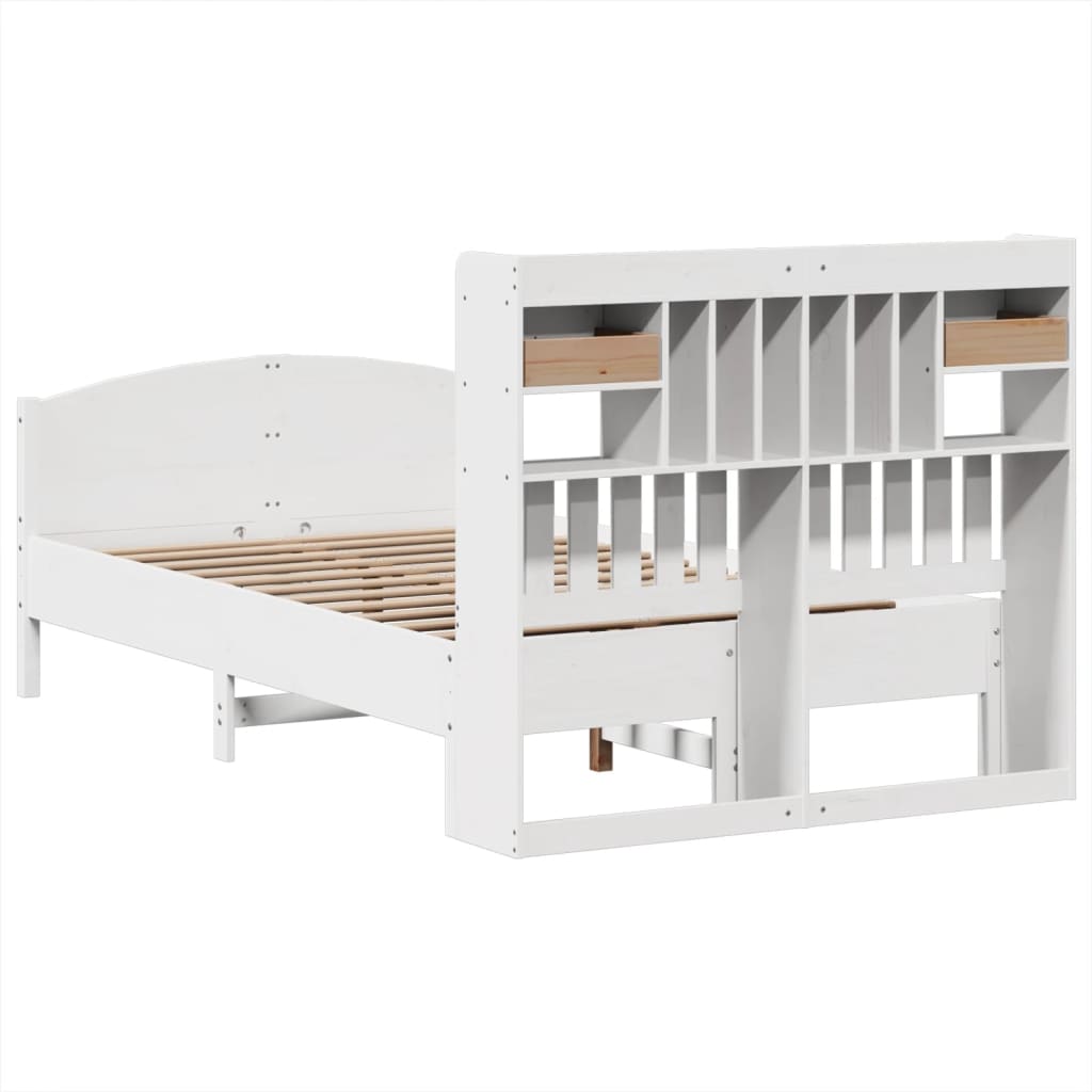Bookcase Bed without Mattress White 135x190 cm Double Solid Wood Pine