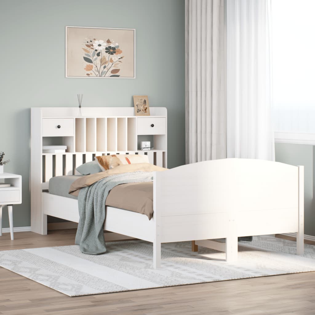 Bookcase Bed without Mattress White 135x190 cm Double Solid Wood Pine