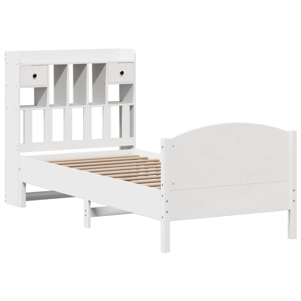 Bookcase Bed without Mattress White 90x200cm Solid Wood Pine