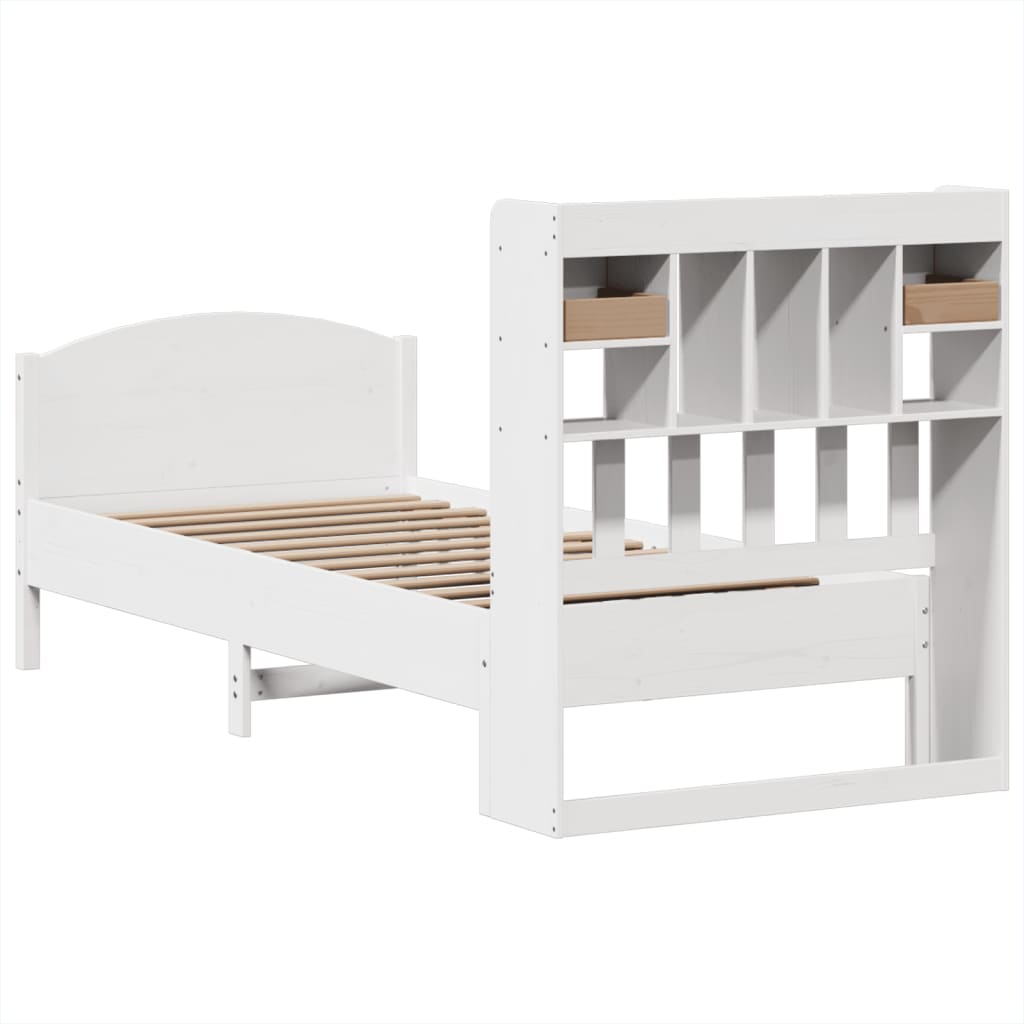 Bookcase Bed without Mattress White 90x200cm Solid Wood Pine