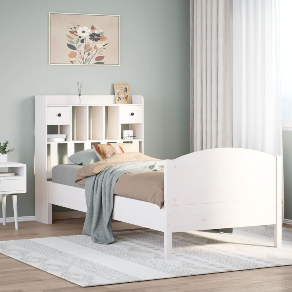 Bookcase Bed without Mattress White 90x200cm Solid Wood Pine