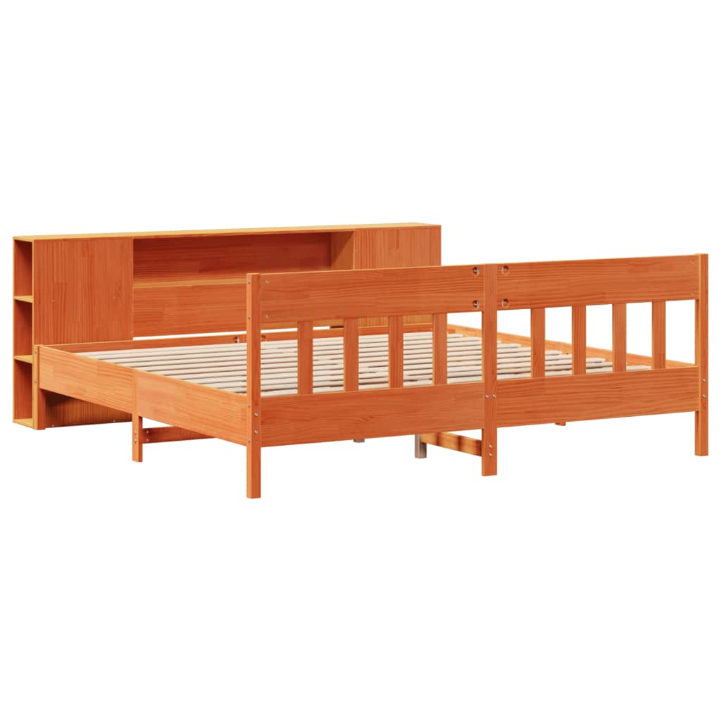 Bookcase Bed without Mattress Wax Brown 200x200cm Solid Wood Pine