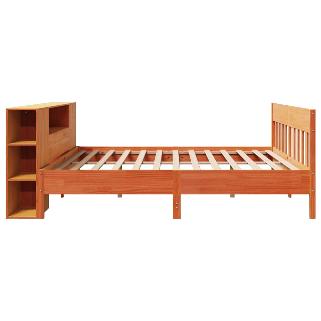 Bookcase Bed without Mattress Wax Brown 200x200cm Solid Wood Pine