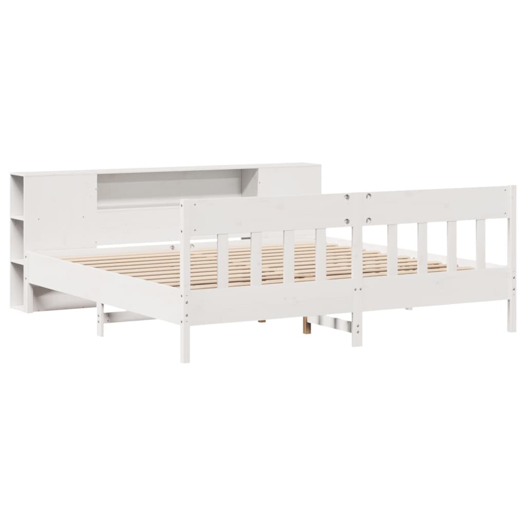 Bookcase Bed without Mattress White 180x200 cm Super King Solid Wood Pine