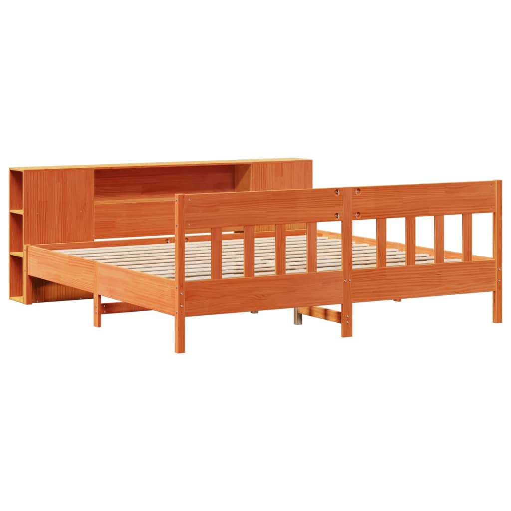 Bookcase Bed without Mattress Wax Brown 180x200 cm Super King Solid Wood Pine