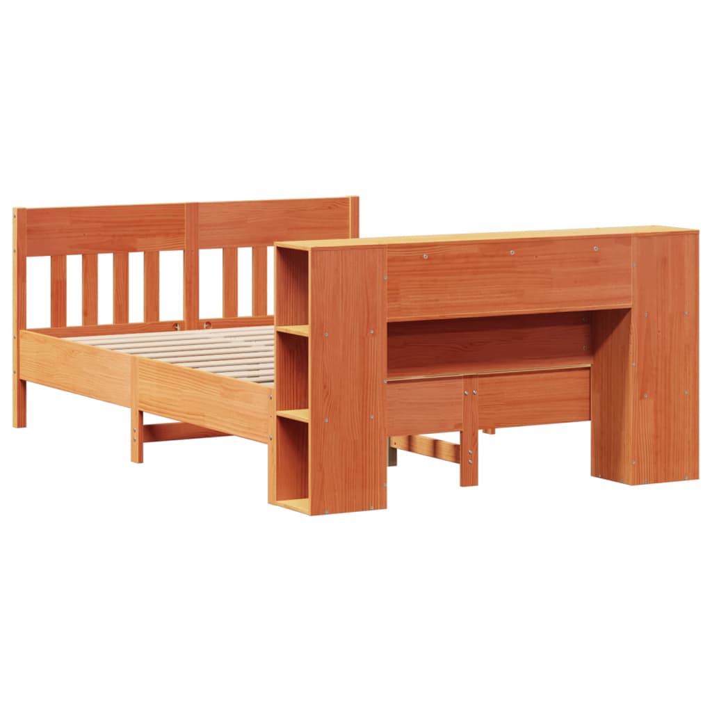 Bookcase Bed without Mattress Wax Brown 160x200cm Solid Wood Pine