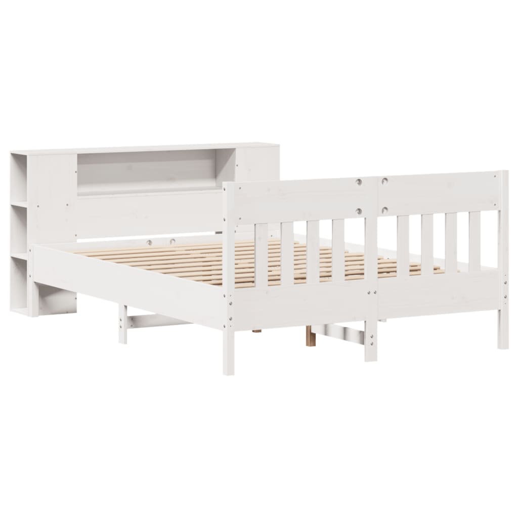 Bookcase Bed without Mattress White 150x200 cm King Size Solid Wood Pine