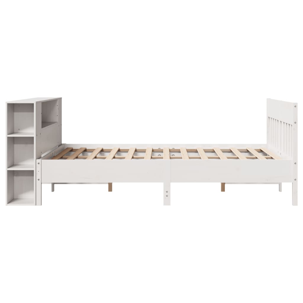 Bookcase Bed without Mattress White 150x200 cm King Size Solid Wood Pine