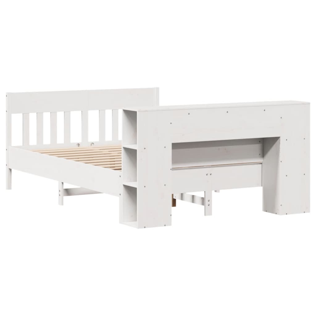 Bookcase Bed without Mattress White 150x200 cm King Size Solid Wood Pine