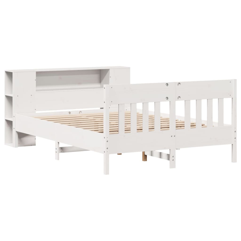 Bookcase Bed without Mattress White 140x200cm Solid Wood Pine