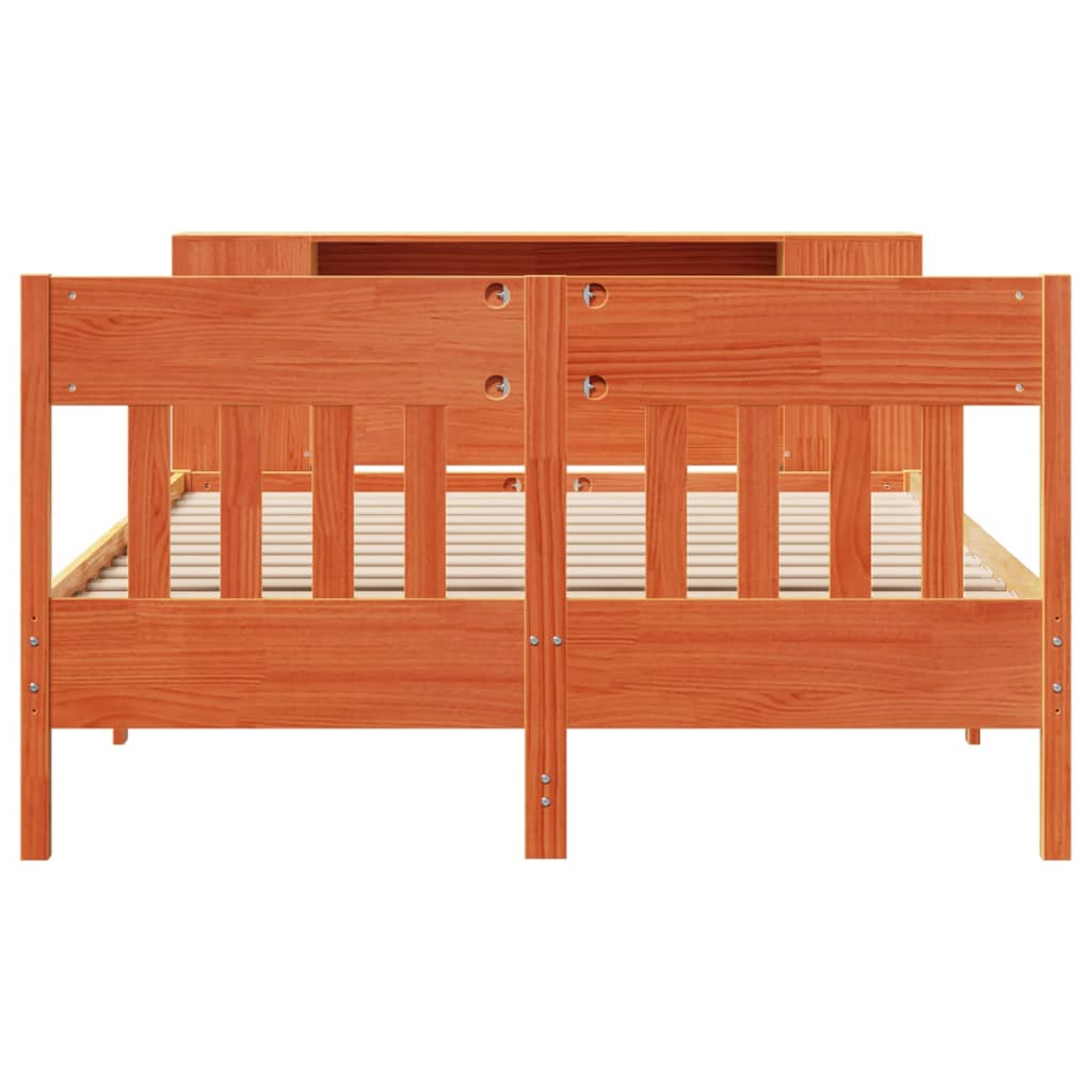Bookcase Bed without Mattress Wax Brown 140x190cm Solid Wood Pine