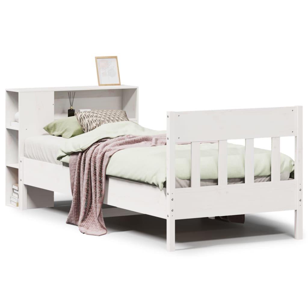 Bookcase Bed without Mattress White 100x200cm Solid Wood Pine