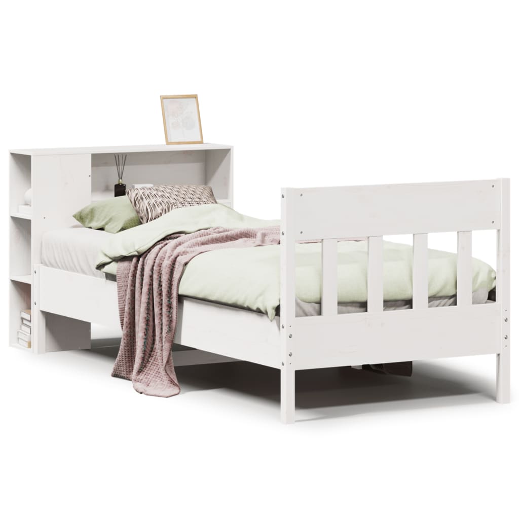 Bookcase Bed without Mattress White 90x200cm Solid Wood Pine