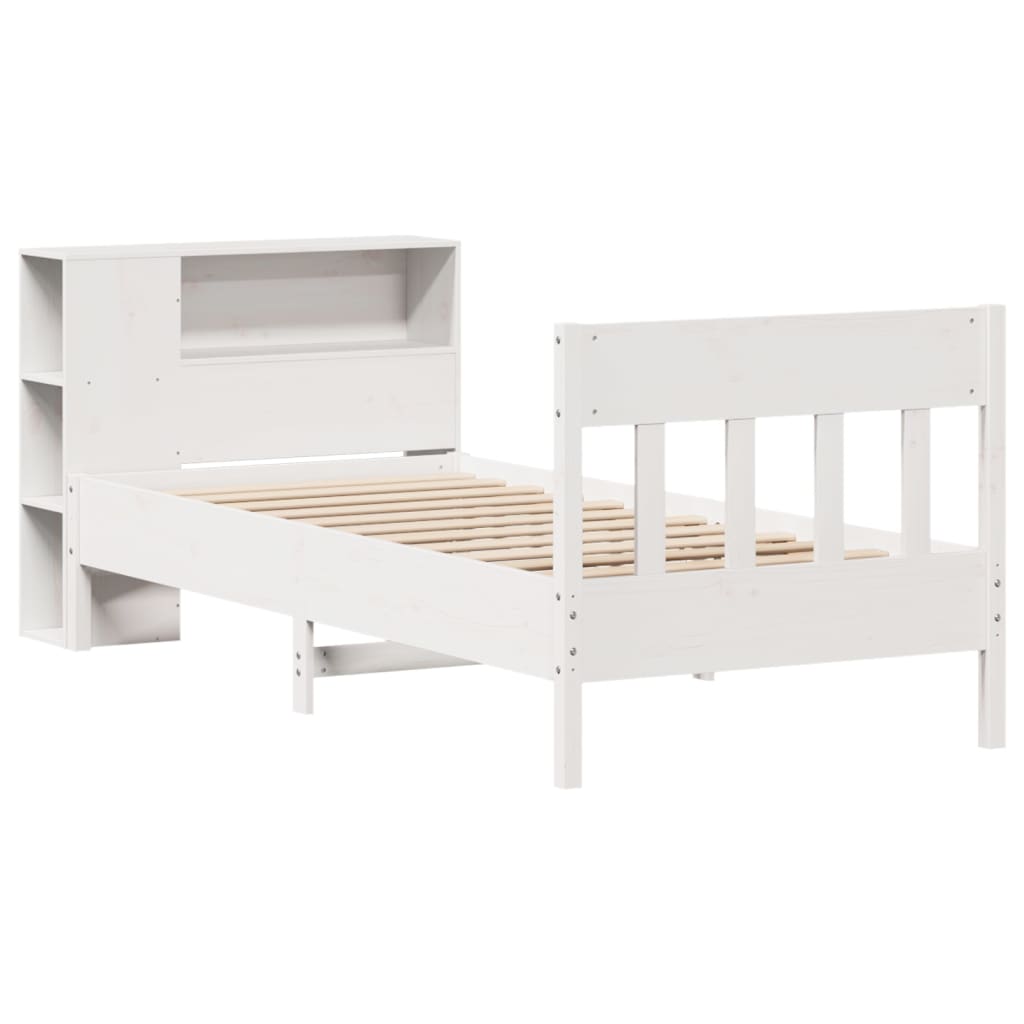Bookcase Bed without Mattress White 90x200cm Solid Wood Pine