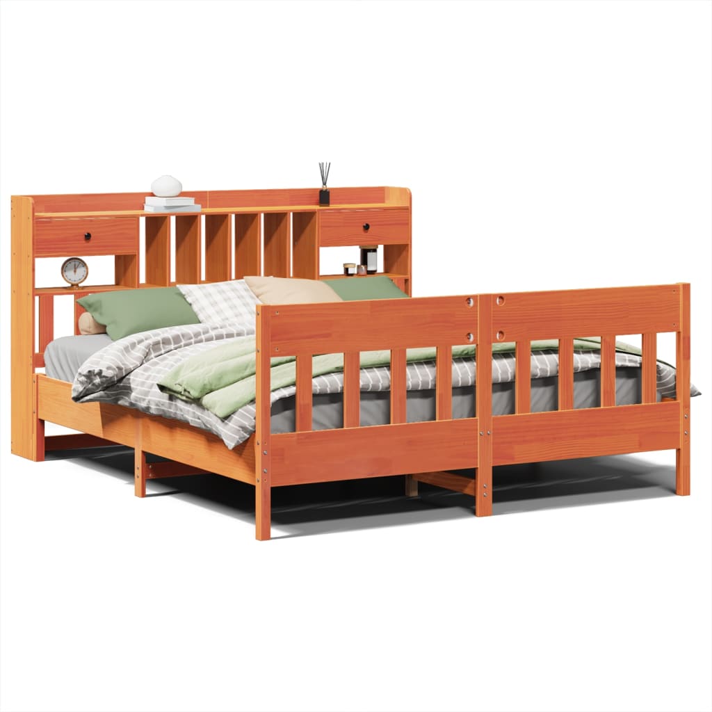 Bed Frame without Mattress Wax Brown 200x200 cm Solid Wood Pine