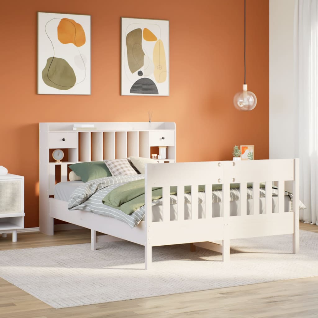 Bed Frame without Mattress White 150x200 cm King Size Solid Wood Pine