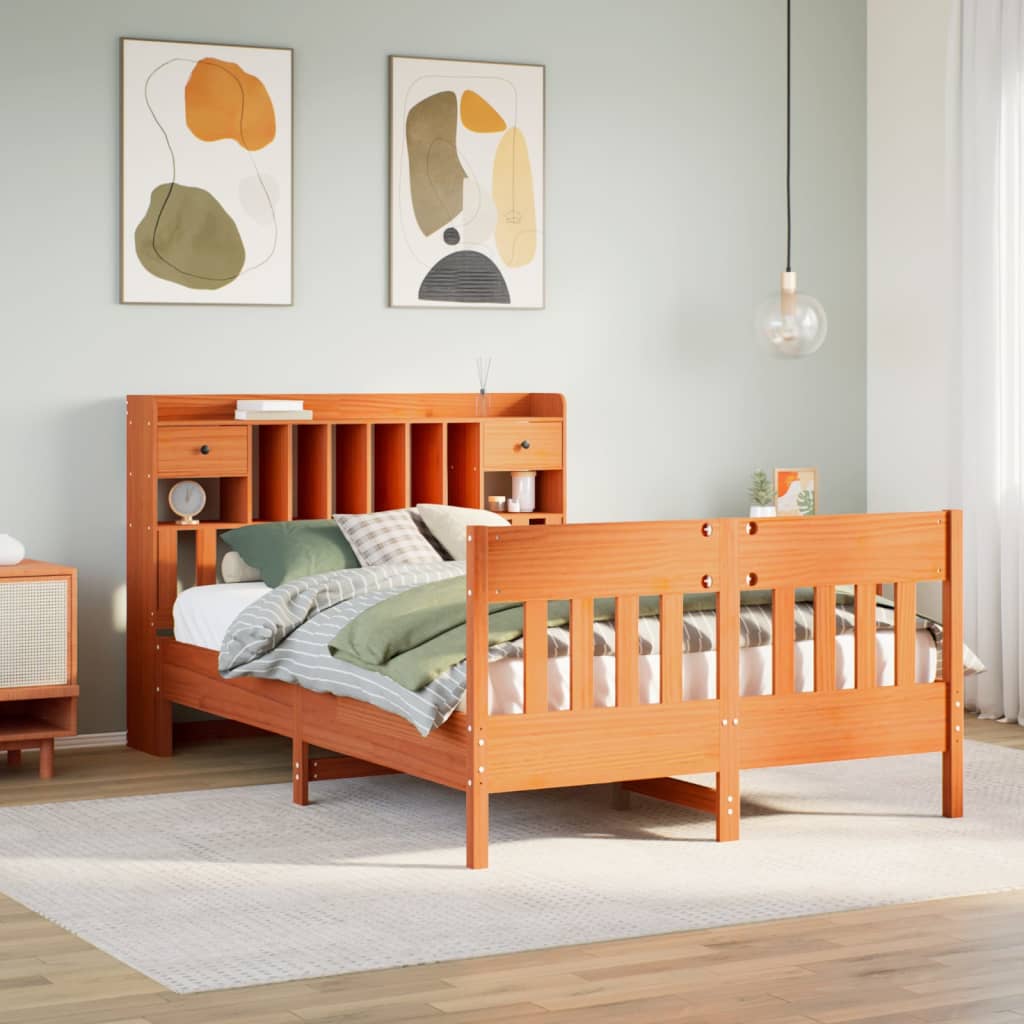 Bed Frame without Mattress Wax Brown 150x200 cm King Size Solid Wood Pine