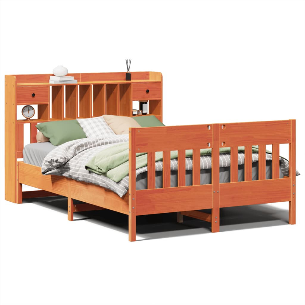 Bed Frame without Mattress Wax Brown 140x190 cm Solid Wood Pine