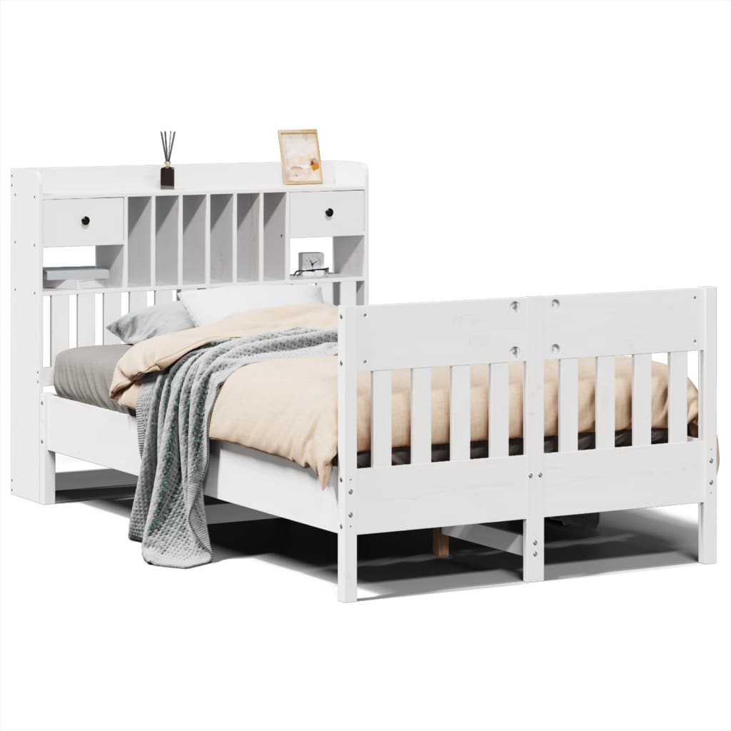Bed Frame without Mattress White 135x190 cm Solid Wood Pine