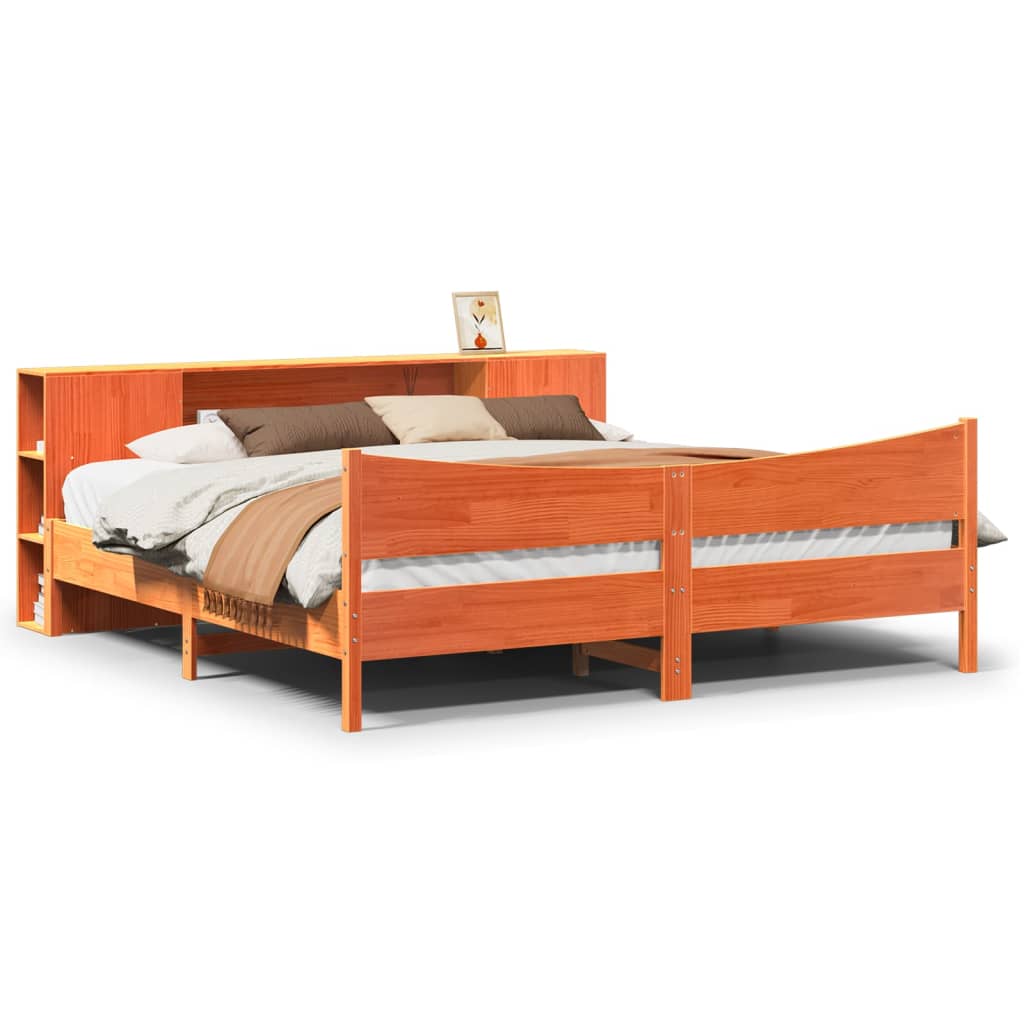 Bed Frame without Mattress Wax Brown 200x200 cm Solid Wood Pine