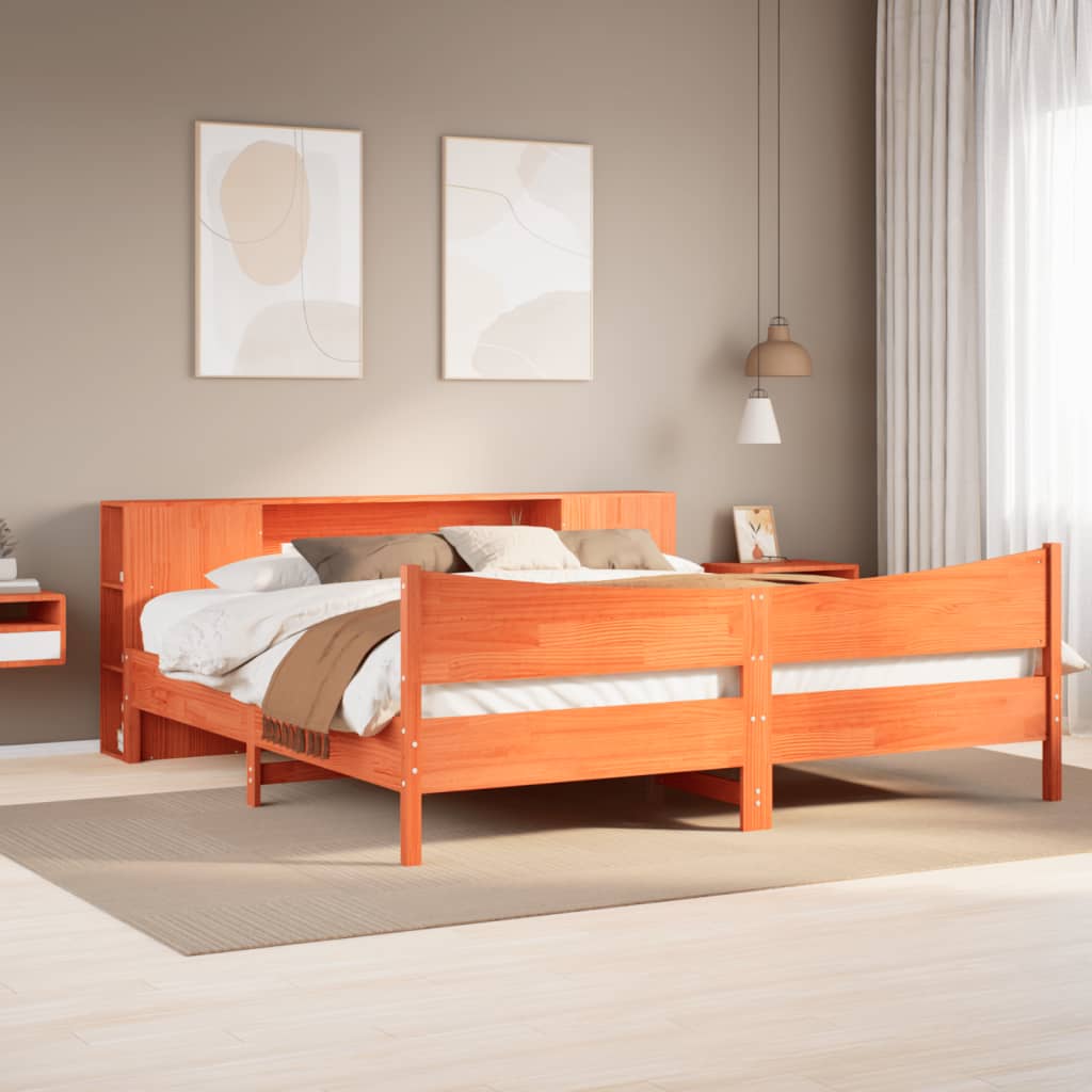Bed Frame without Mattress Wax Brown 200x200 cm Solid Wood Pine