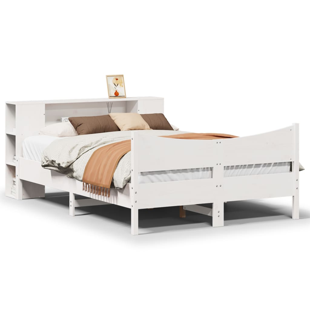 Bed Frame without Mattress White 135x190 cm Double Solid Wood Pine
