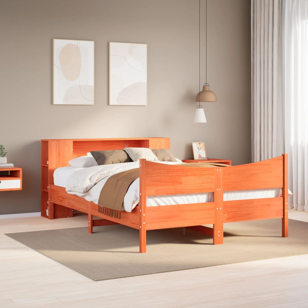 Bed Frame without Mattress Wax Brown 135x190 cm Double Solid Wood Pine