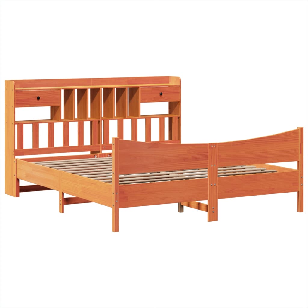 Bed Frame without Mattress Wax Brown 200x200 cm Solid Wood Pine