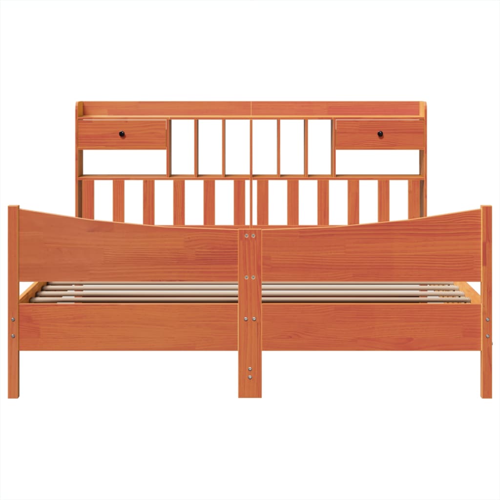 Bed Frame without Mattress Wax Brown 200x200 cm Solid Wood Pine