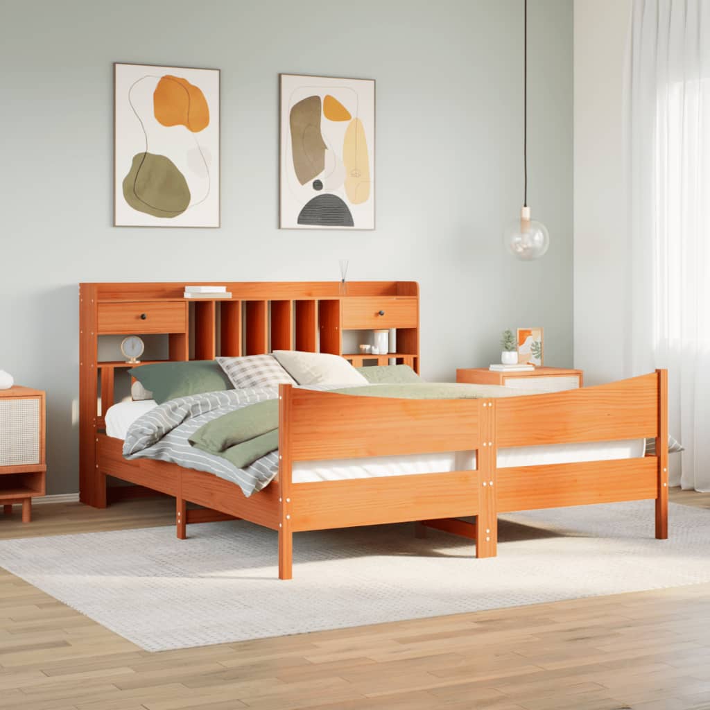 Bed Frame without Mattress Wax Brown 200x200 cm Solid Wood Pine