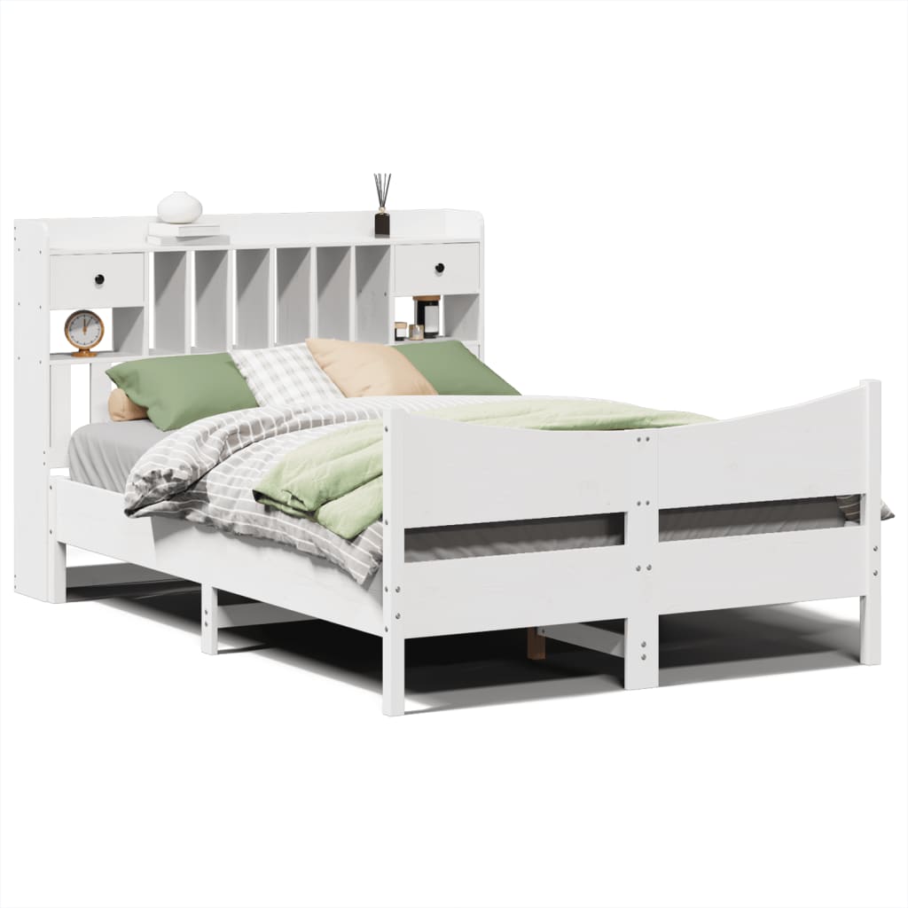Bed Frame without Mattress White 150x200 cm King Size Solid Wood Pine