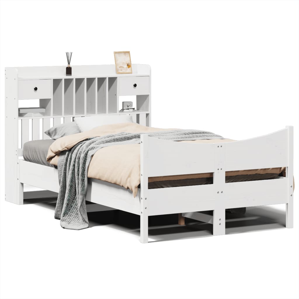 Bed Frame without Mattress White 135x190 cm Double Solid Wood Pine