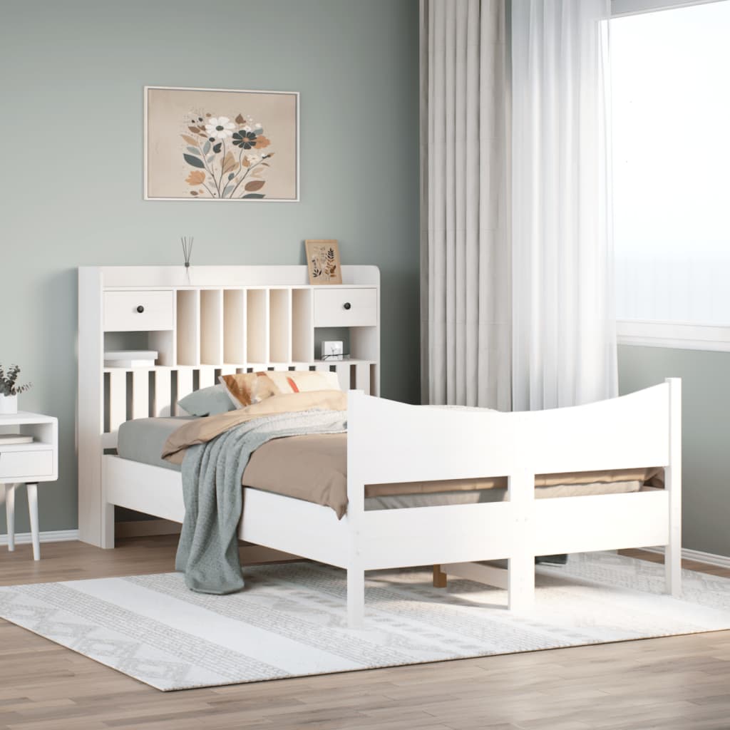 Bed Frame without Mattress White 135x190 cm Double Solid Wood Pine