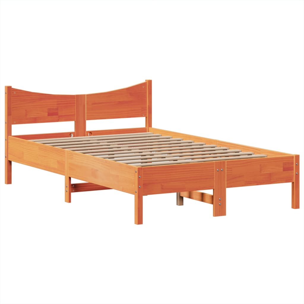 Bed Frame without Mattress Wax Brown 135x190 cm Double Solid Wood Pine