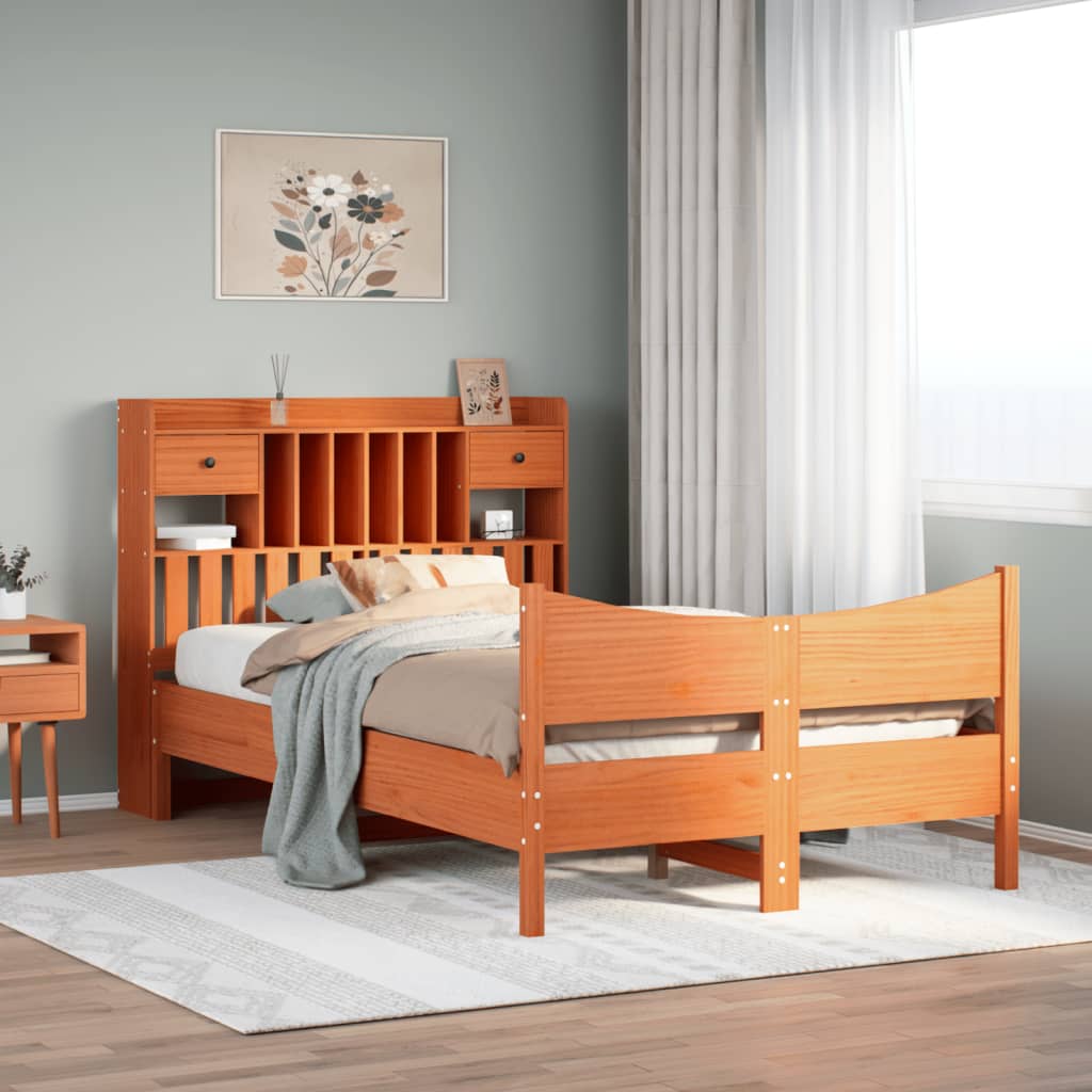 Bed Frame without Mattress Wax Brown 135x190 cm Double Solid Wood Pine