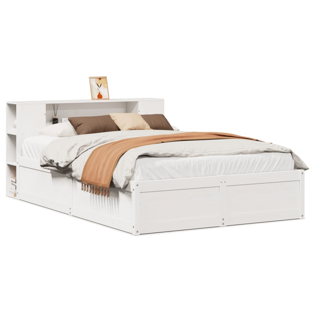 Bed Frame without Mattress White 135x190 cm Double Solid Wood Pine