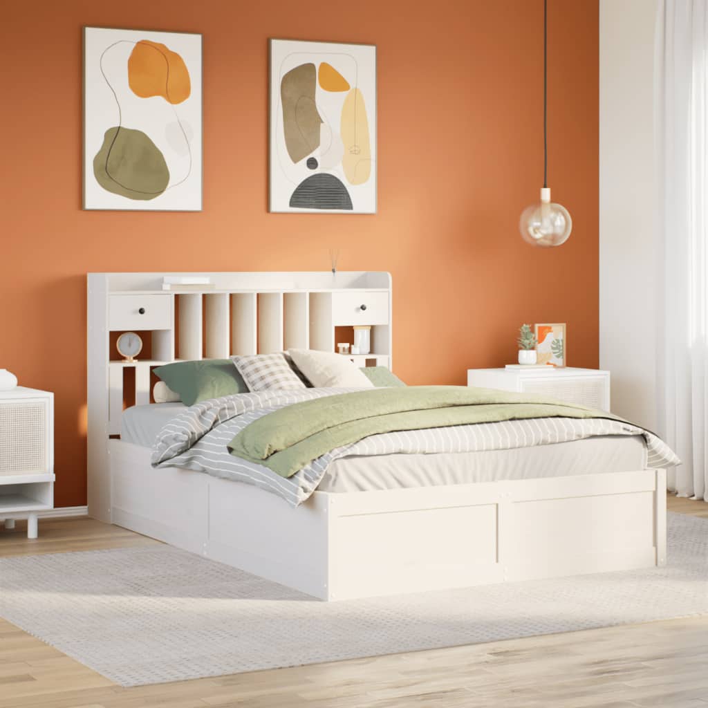 Bed Frame without Mattress White 150x200 cm King Size Solid Wood Pine