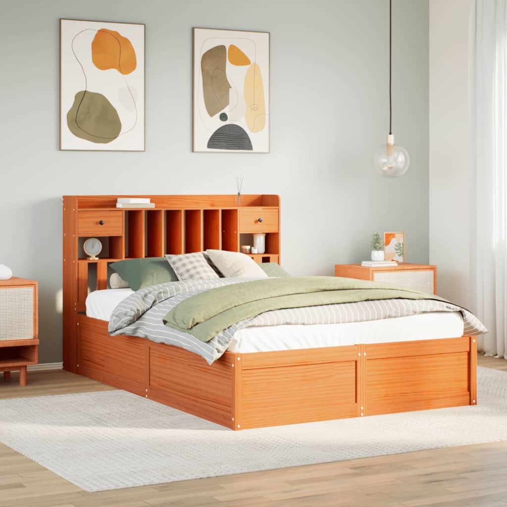 Bed Frame without Mattress Wax Brown 140x200 cm Solid Wood Pine