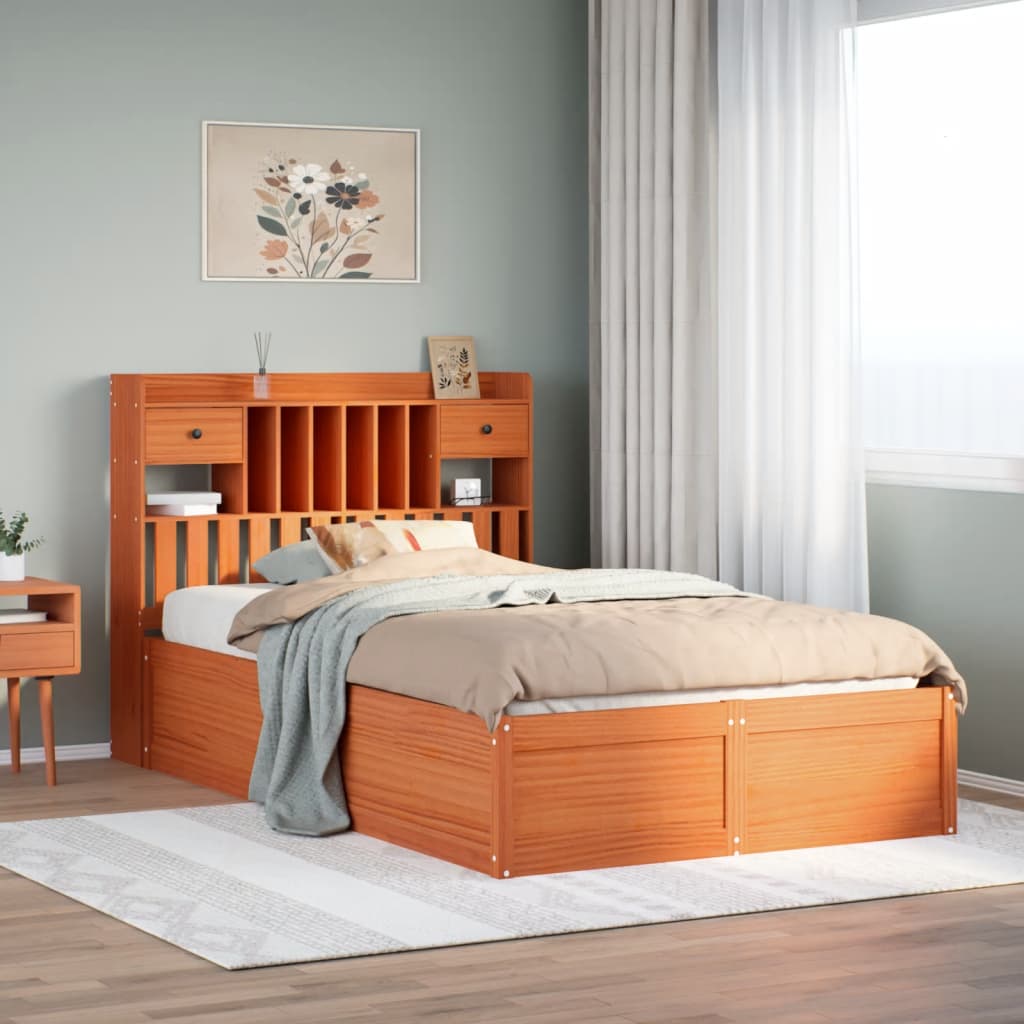 Bed Frame without Mattress Wax Brown 135x190 cm Double Solid Wood Pine