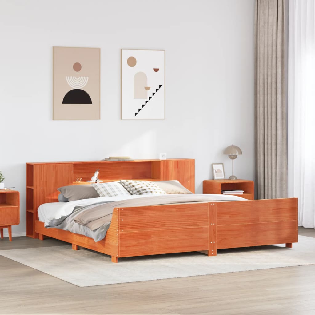 Bed Frame without Mattress Wax Brown 200x200 cm Solid Wood Pine