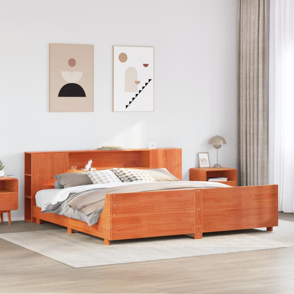 Bed Frame without Mattress Wax Brown 180x200 cm Super King Solid Wood Pine