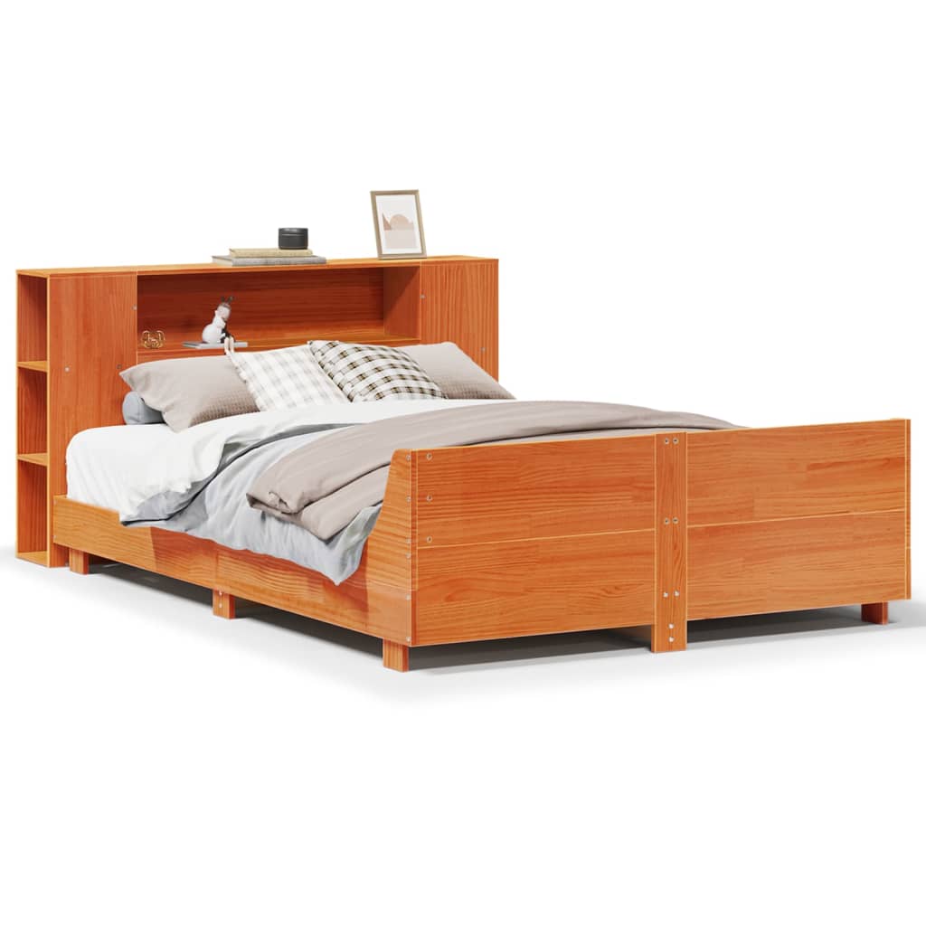 Bed Frame without Mattress Wax Brown 140x200 cm Solid Wood Pine