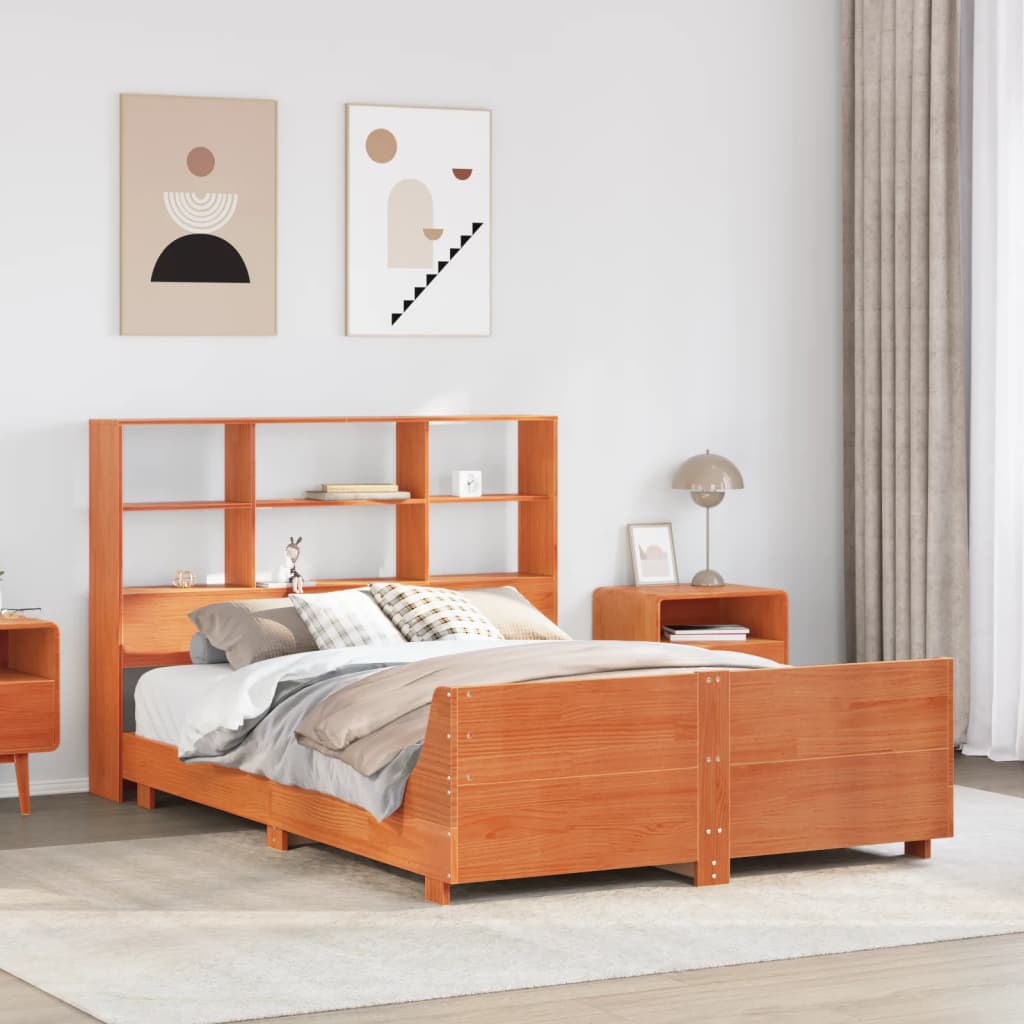 Bed Frame without Mattress Wax Brown 135x190 cm Double Solid Wood Pine
