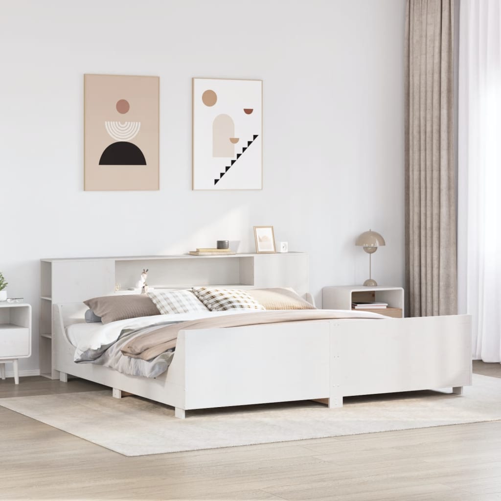 Bed Frame without Mattress White 200x200 cm Solid Wood Pine