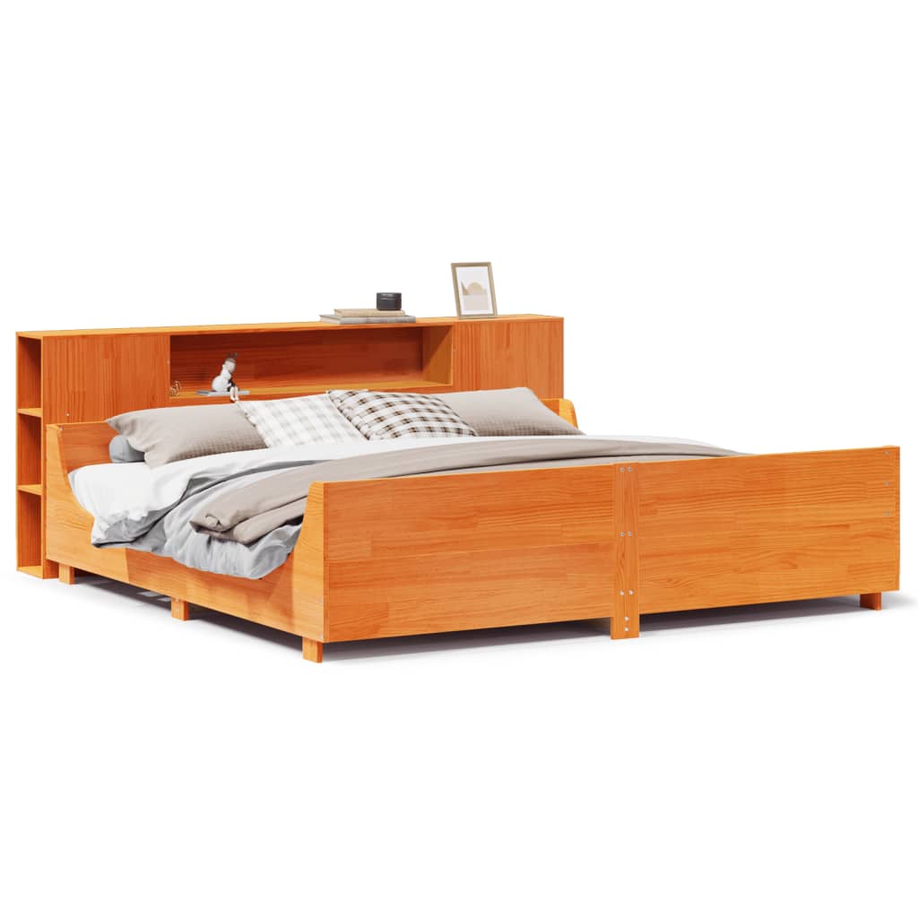Bed Frame without Mattress Wax Brown 200x200 cm Solid Wood Pine